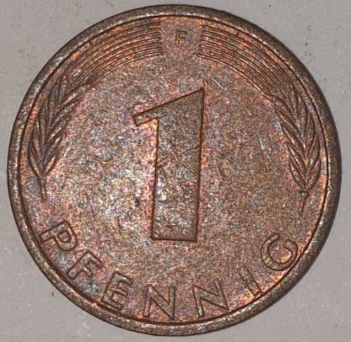 1976 F - 1 PFENNIG - ONE PFENNIG - GERMANY - FEDERAL REPUBLIC - (Copper Plated Steel)